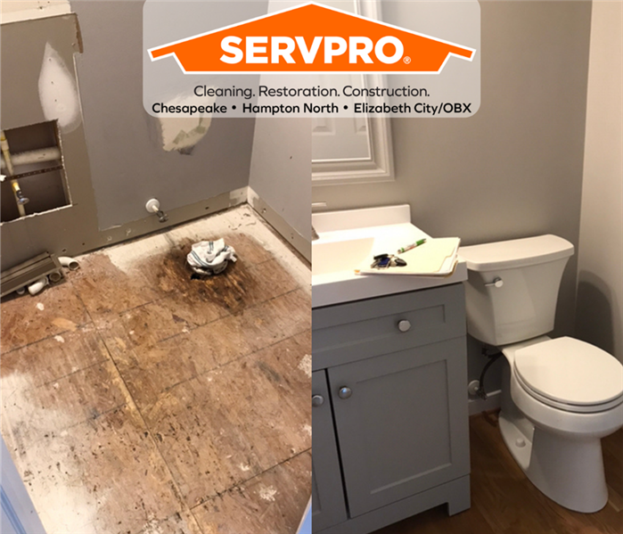 before and after bathroom damage reconstruction